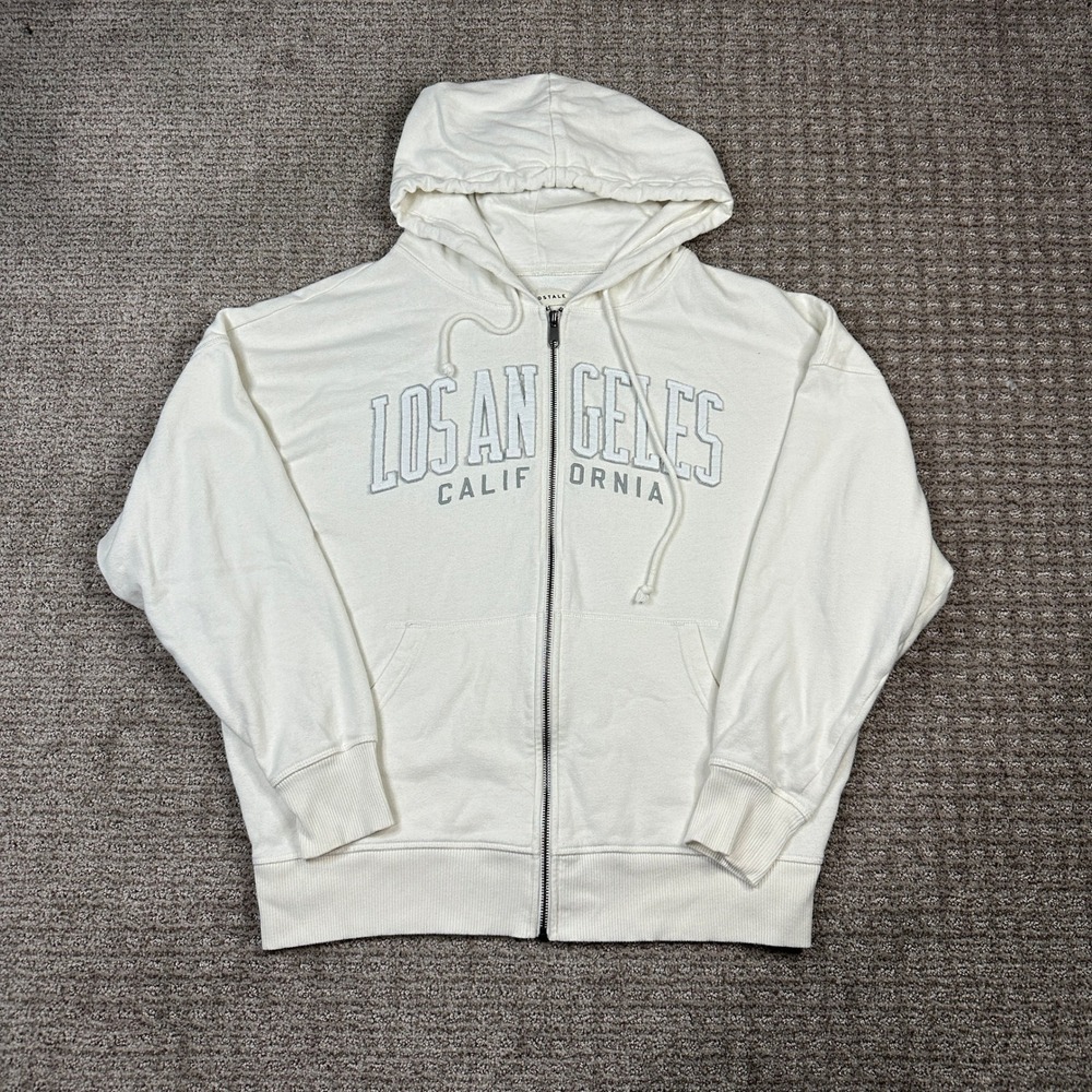 Y2K Aeropostale Womens Los Angeles California Full Zip Hoodie Cream Small